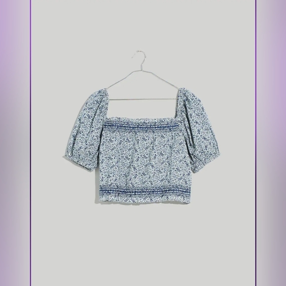 Madewell Jeanette Top in Florentine Floral In Blue Cropped Ruffle NWT Size M - Picture 9 of 14